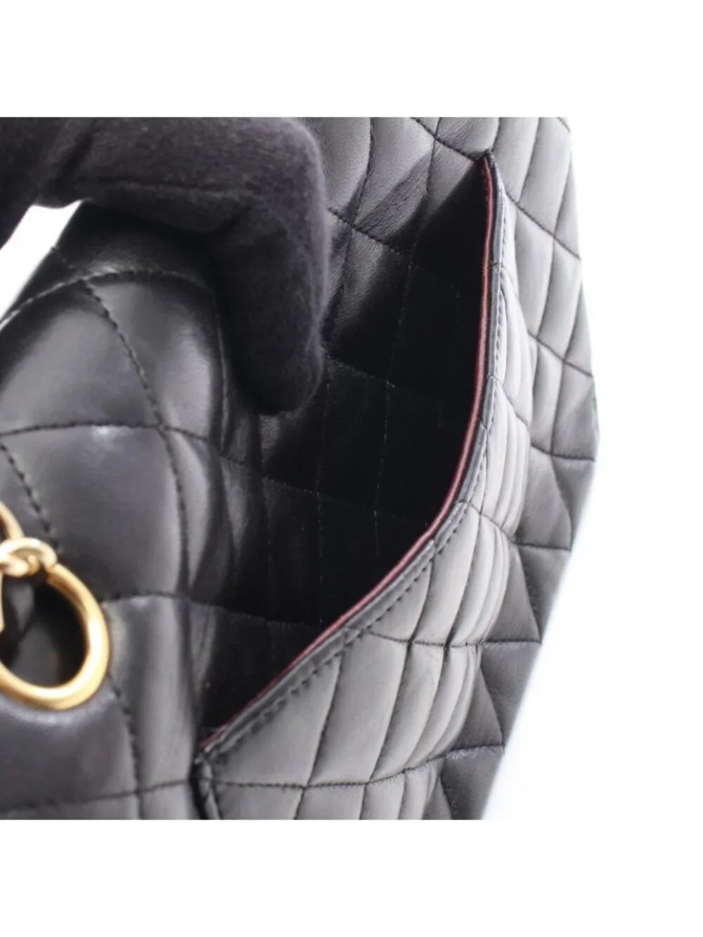 Chanel Shoulder Bag Quilted Double Flap Black Lambskin Chain